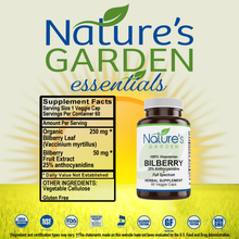 Load image into Gallery viewer, Bilberry Supplement - 60 Veggie Caps - Full Spectrum Wild Harvest Bilberry Leaf & Concentrated Extract.