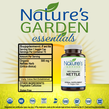 Load image into Gallery viewer, Nettles Supplement - 75 Veggie Caps - Made with 500mg Organic Stinging Nettles Leaf